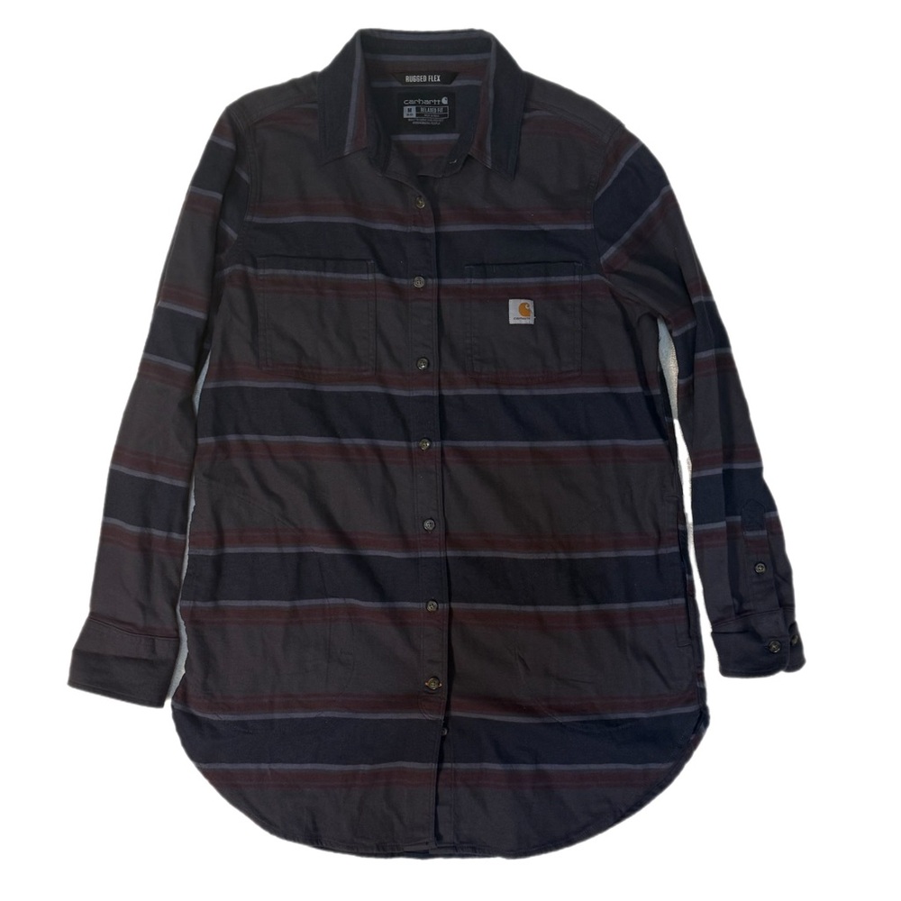 Carhartt Striped Womens Grey Rugged Flex Flannel Shirt Size Medium Gorpcore